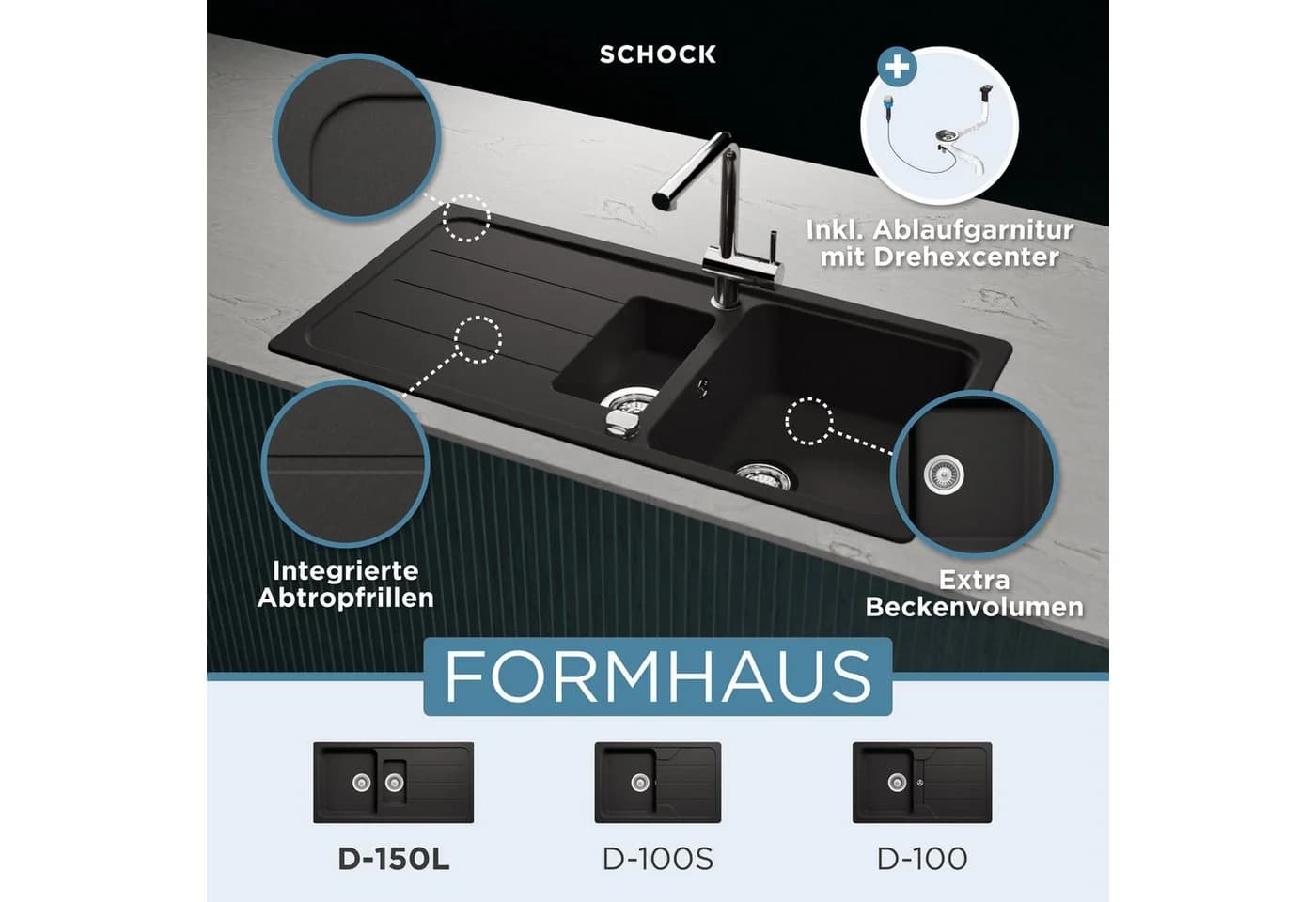 Schock Granitspüle Formhaus Schwarz mit Restebecken