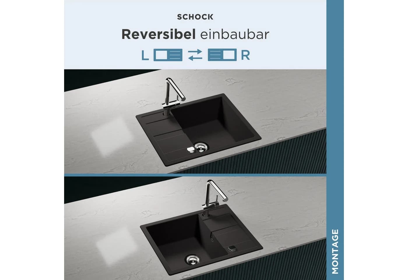Schock Granitspüle Lucca Plus Schwarz Rechteckig Überbau - Bild 5