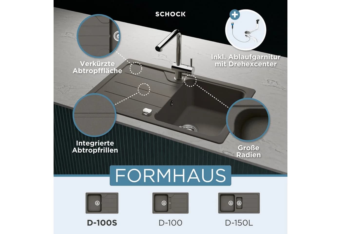 Schock Granitspüle Formhaus Mini Grau Domogranit Kompakt
