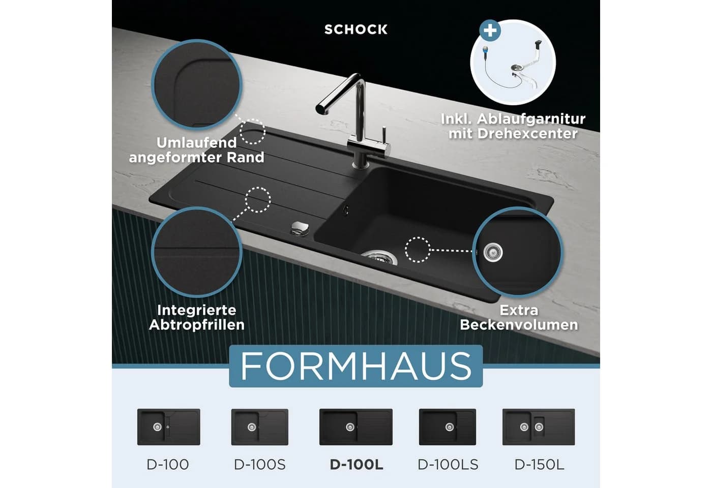 Moderne Spüle aus Quarz-Acryl-Gemisch in Schwarz