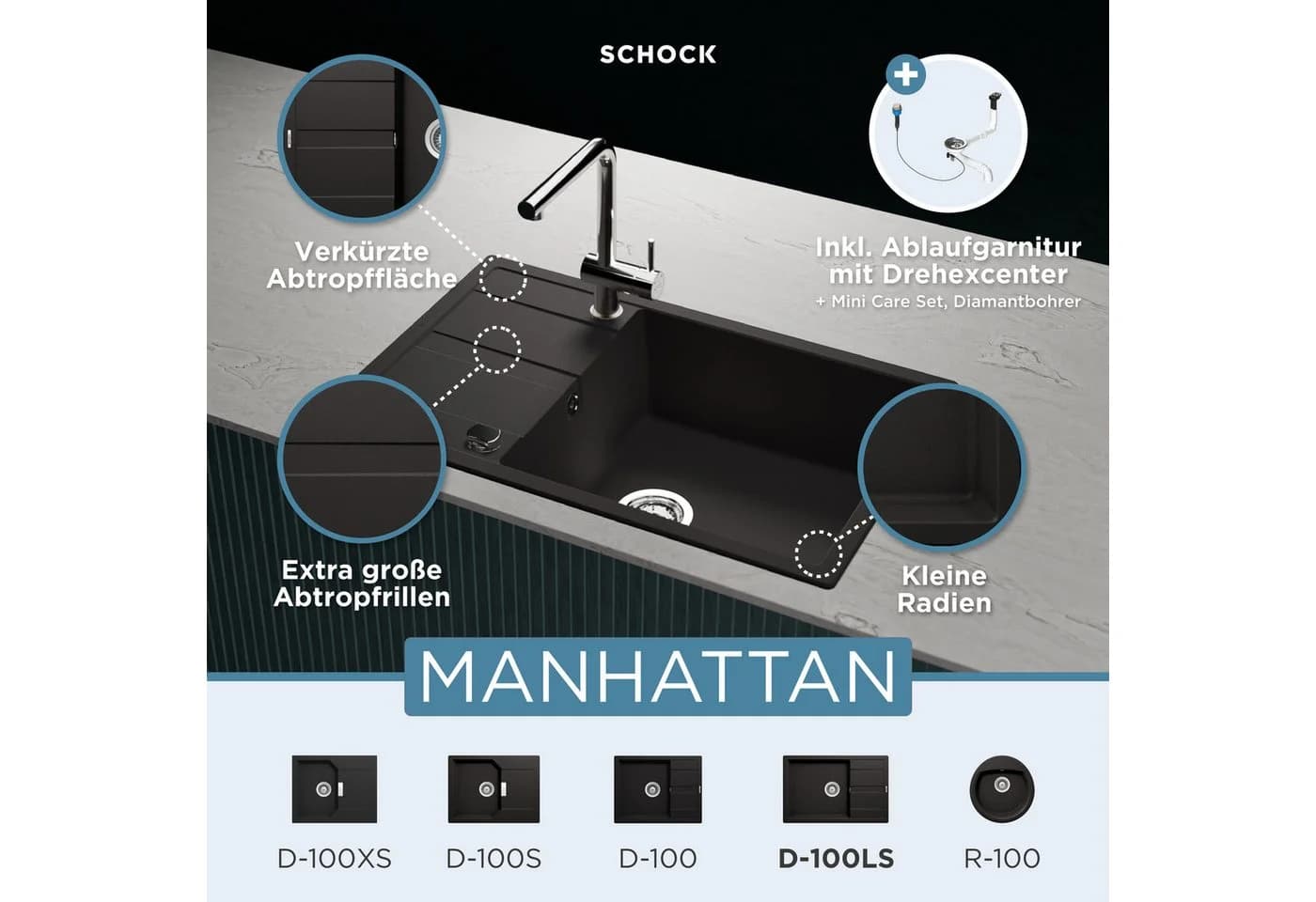 Schock Granitspüle Manhattan D-100LS Rechteckig Schwarz