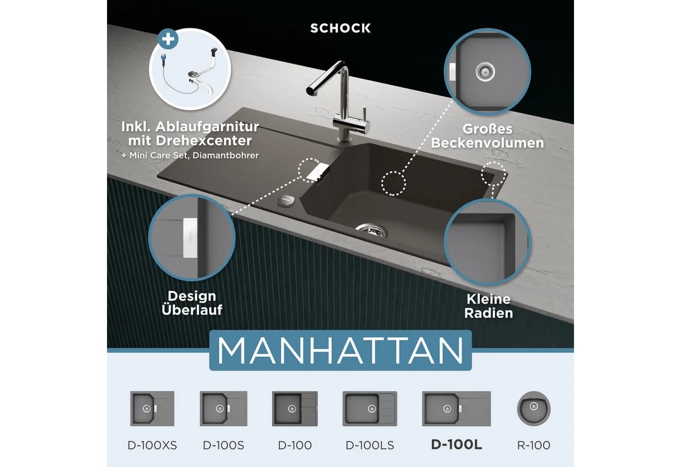 Schock Granitspüle Manhattan D-100L Grau Rechteckig - Bild 2