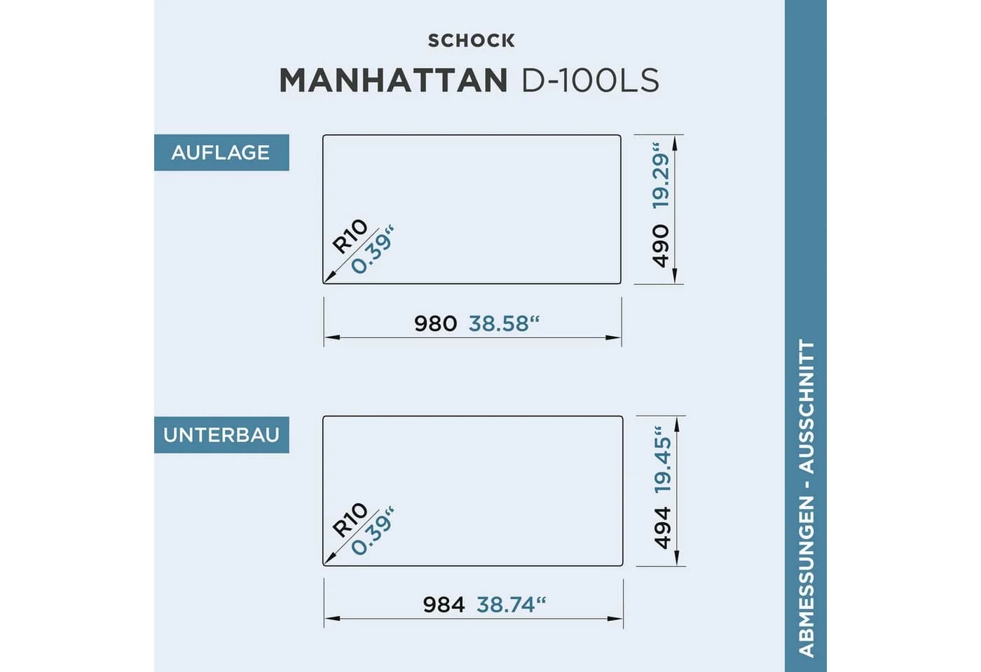Schock Granitspüle Manhattan D-100L Grau Rechteckig - Bild 3