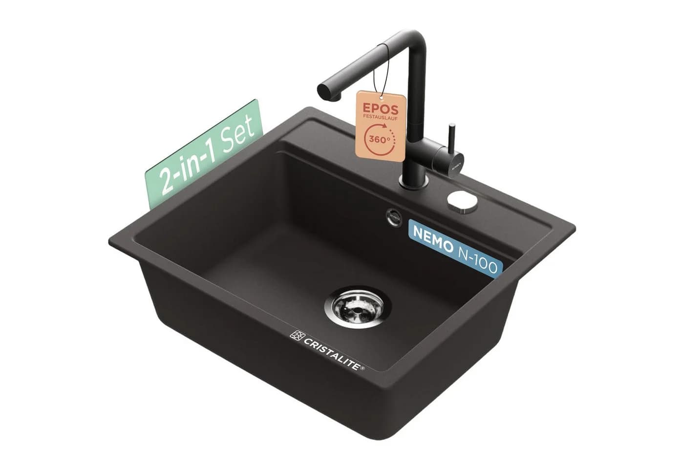 Granitspüle SCHOCK Nemo N-100 mit Armatur Epos Schwarz Domogranit - Bild 2