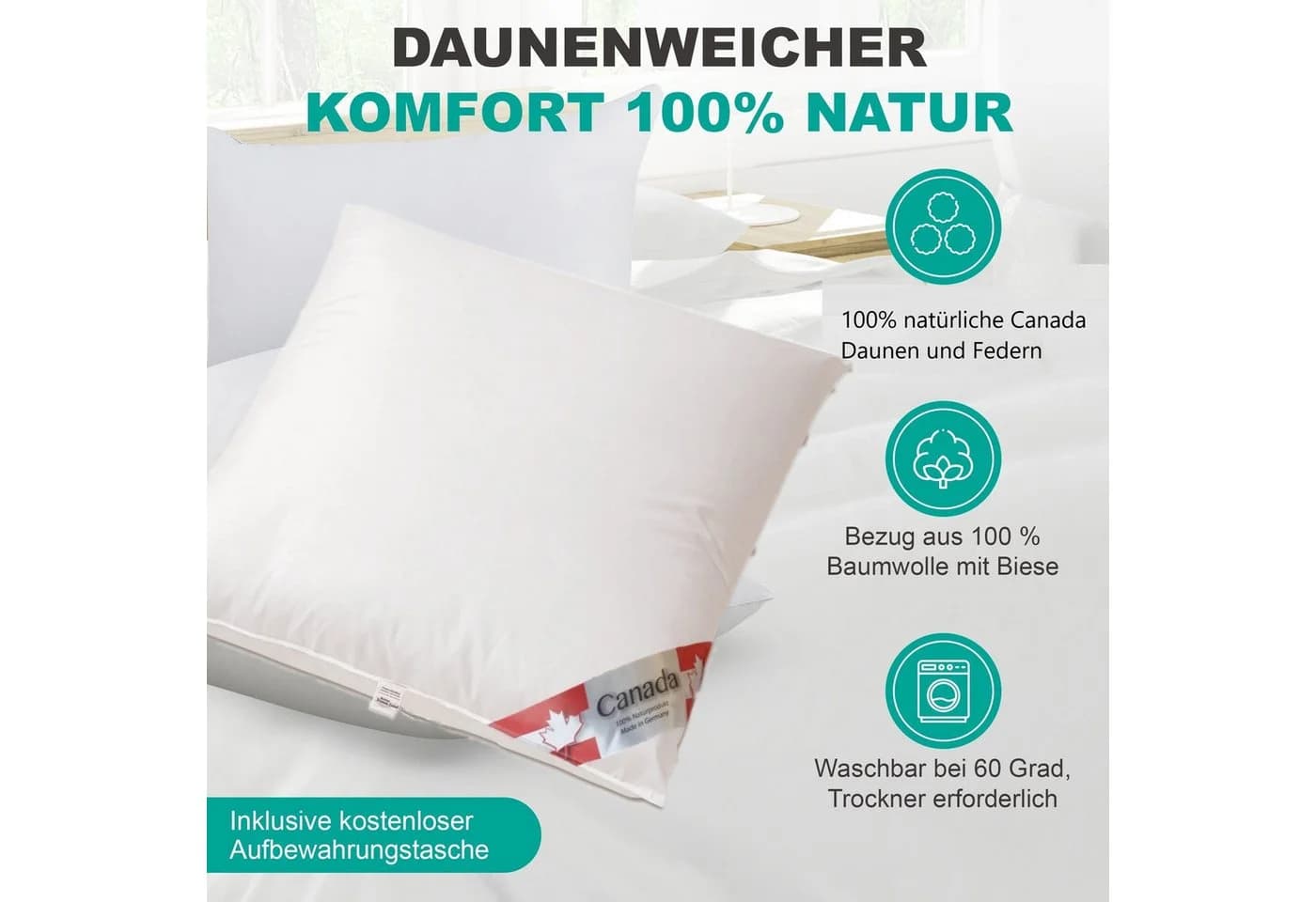 Canada Daunenkissen Soft Feeling 50% Daunen 50% Federn