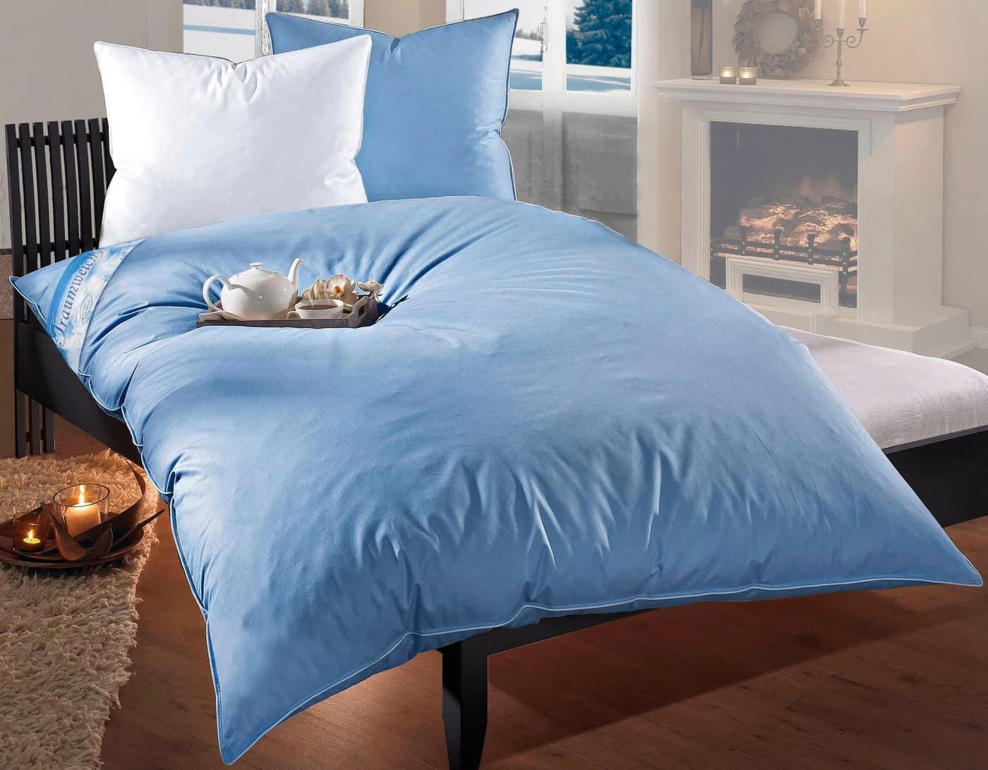 RIBECO Federkissen Leon 80x80 cm Blau Federn Daunen - Bild 5