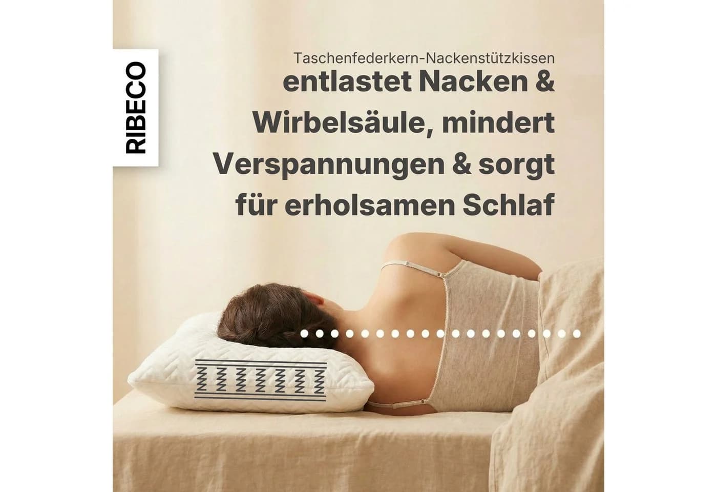 RIBECO Nackenstützkissen Luca Weiß Microfaser Taschenfederkern - Bild 3