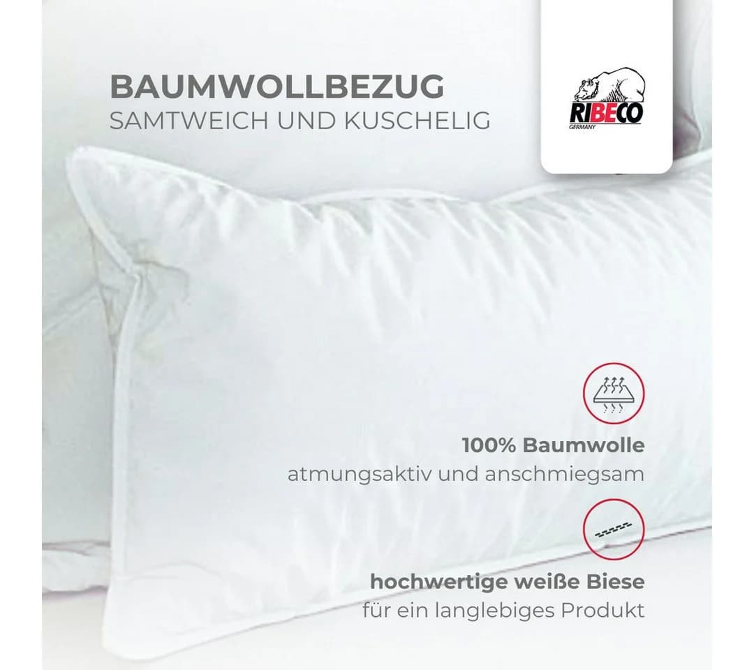 Ribeco Federkissen Johanna 80x80 cm Weiß Baumwollbezug DOWNPASS-zertifiziert - Bild 3