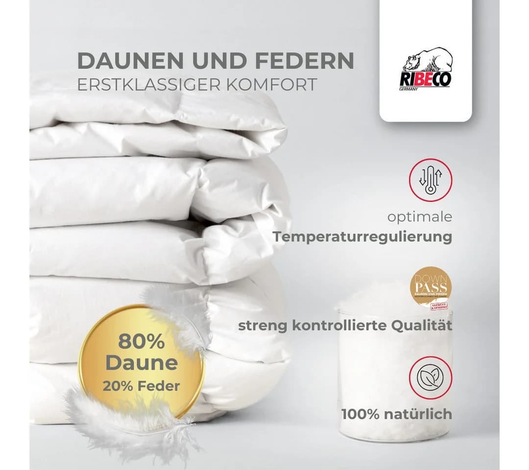 RIBECO Daunenbettdecke Johanna Weiß 100% Baumwolle