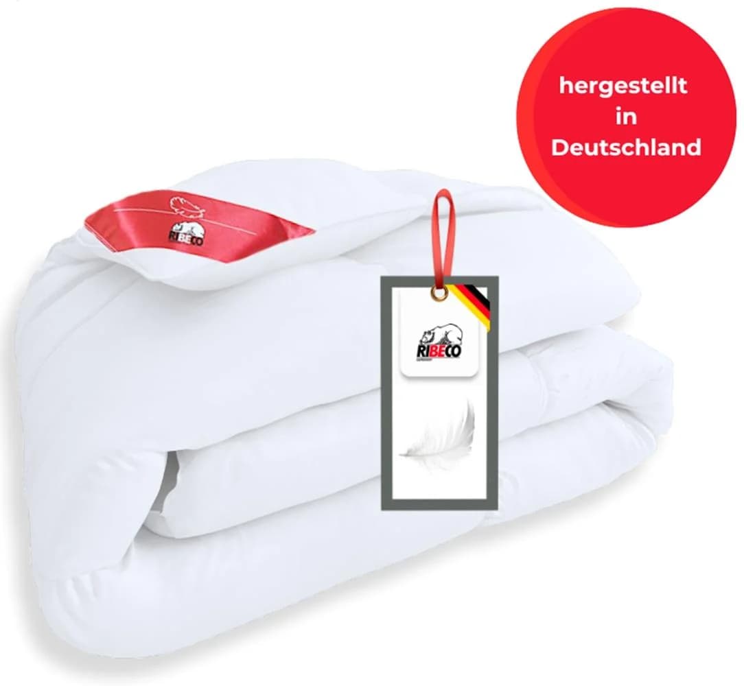 RIBECO Daunenbettdecke + Kopfkissen Set Johanna Weiß Extrawarm