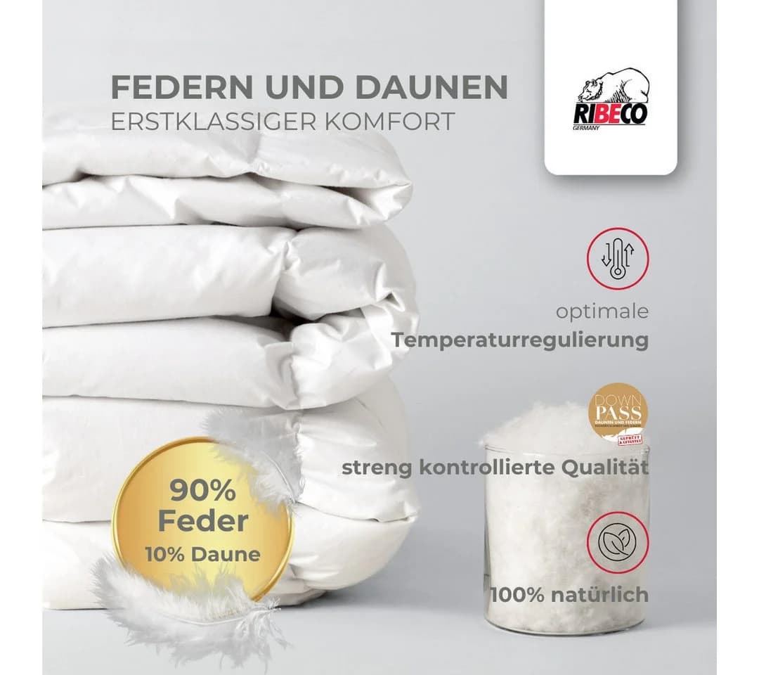 Federbettdecke Laram von RIBECO, 100% Baumwolle, 90% Federn, 10% Daunen - Bild 4