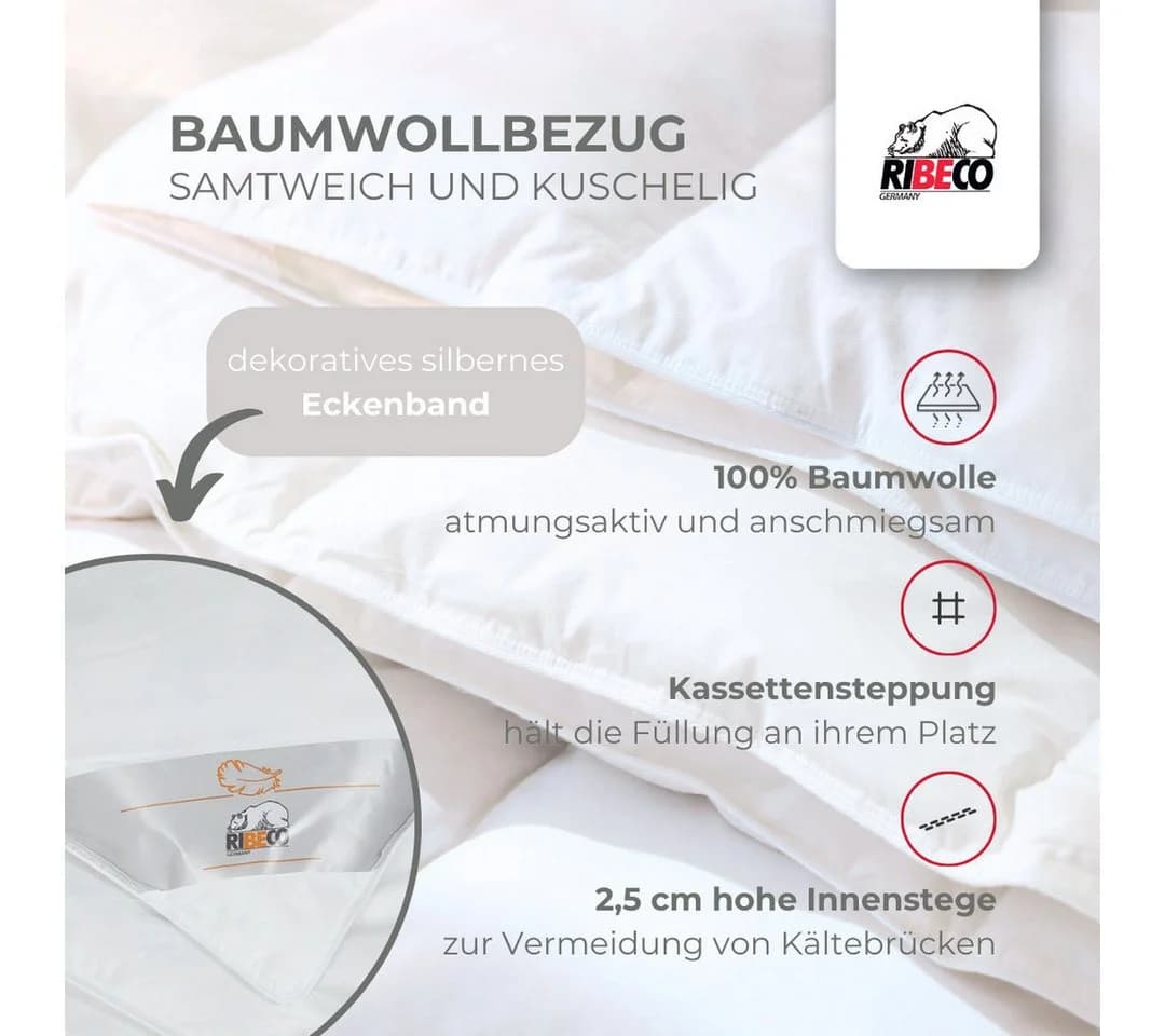 Federbettdecke Laram von RIBECO, 100% Baumwolle, 90% Federn, 10% Daunen - Bild 5