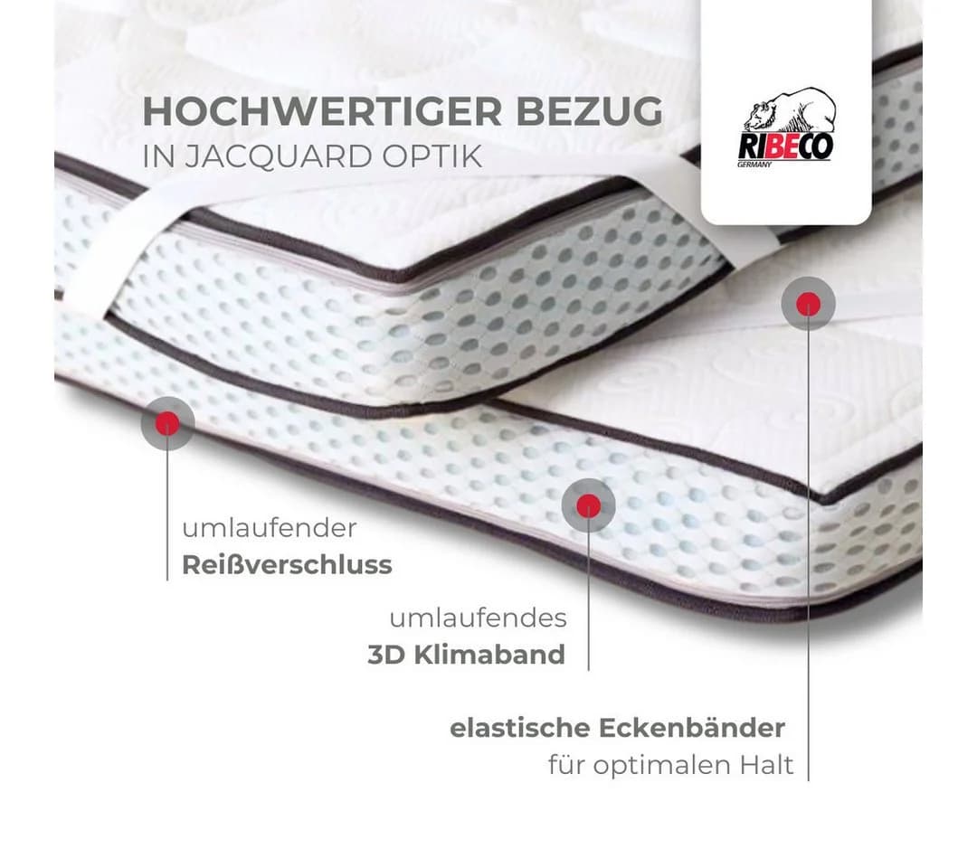 Ribeco Aaron MINI Topper 180x200 cm Gelschaum Weiß - Bild 5