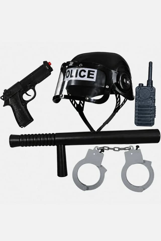 Orlob Spielzeug-Polizei Einsatzset 5-teilig Schwarz Helm & Handschellen