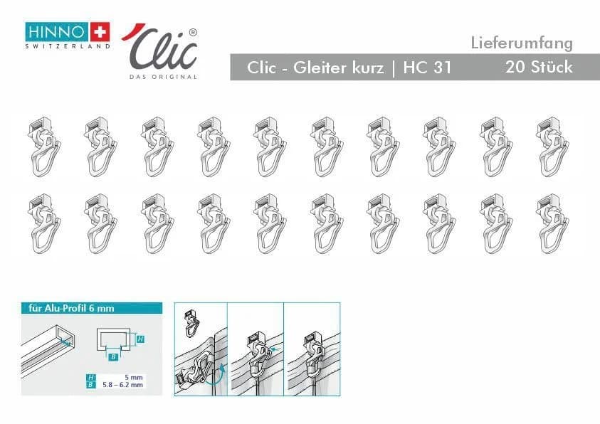 HINNO Klick-Gleiter HC31 Gr. 1 Weiß Kunststoff 20 Stk. - Bild 4
