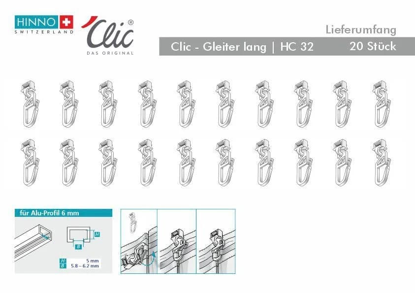 Klick-Gleiter HINNO Weiß Kunststoff 20 Stk. für Gardinenschienen - Bild 4