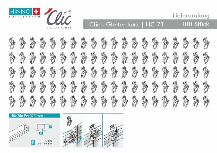 HINNO Klick-Gleiter HC71 Weiß 100-Stück Set für Gardinenschienen - Bild 4