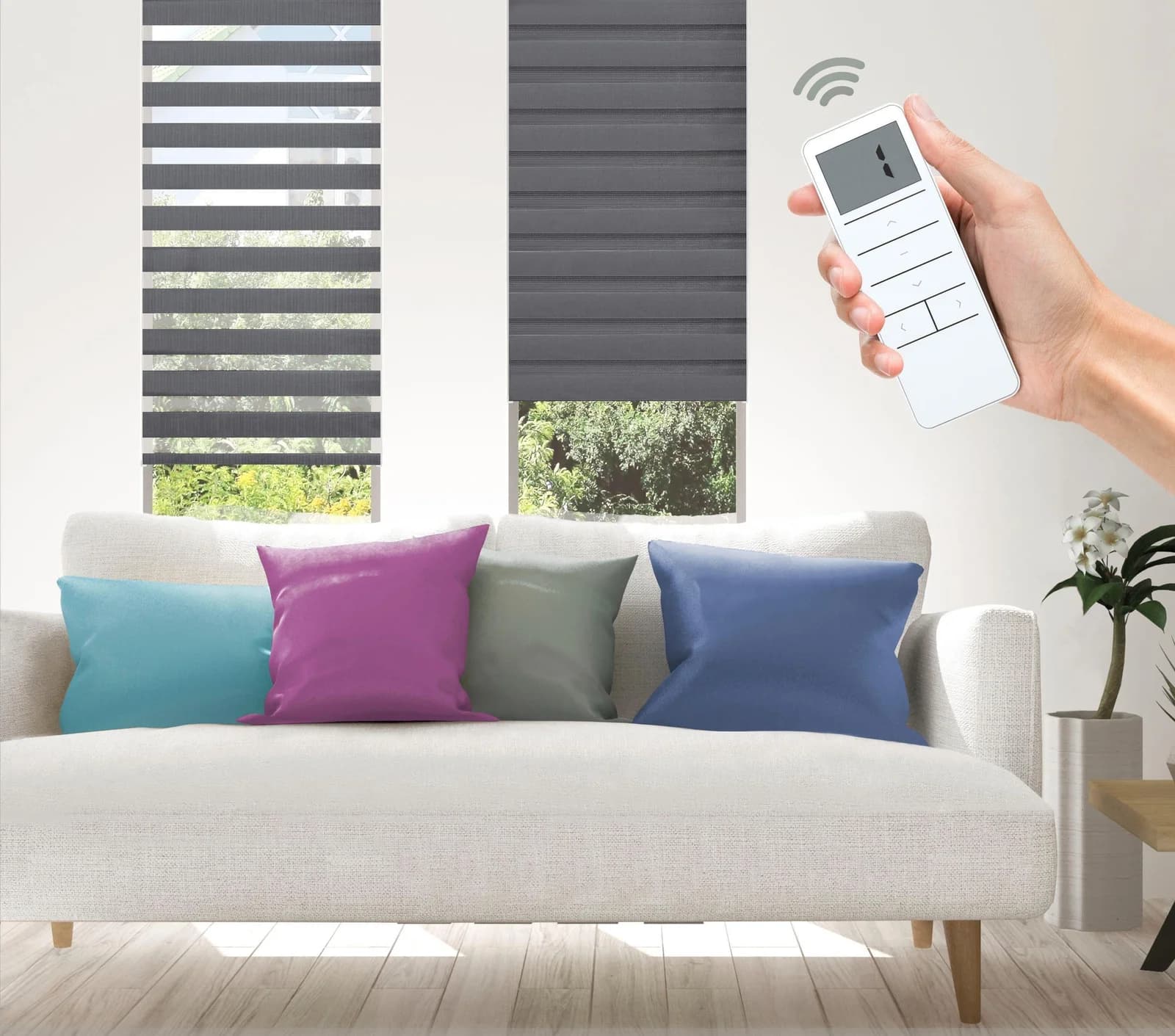 Elektrisches Rollo GOOD LIFE Aline Klemmfix Anthrazit Weiß