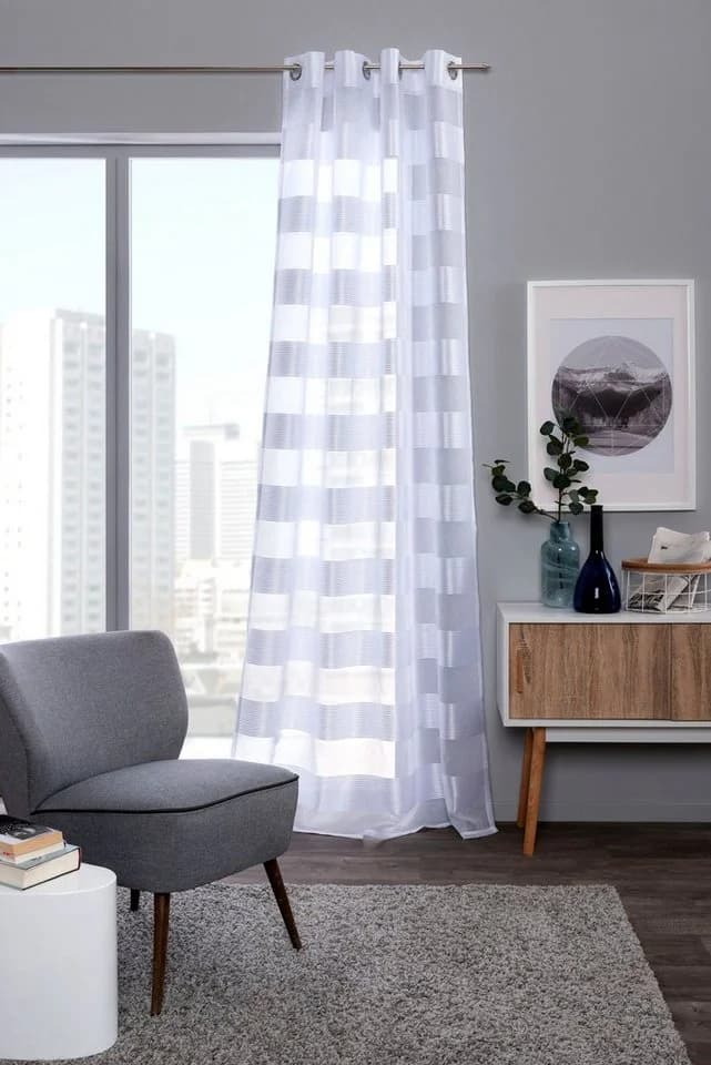 DECOLIFE Vorhang Ella Weiß 135x245cm Voile Querstreifen Ösen - Bild 3