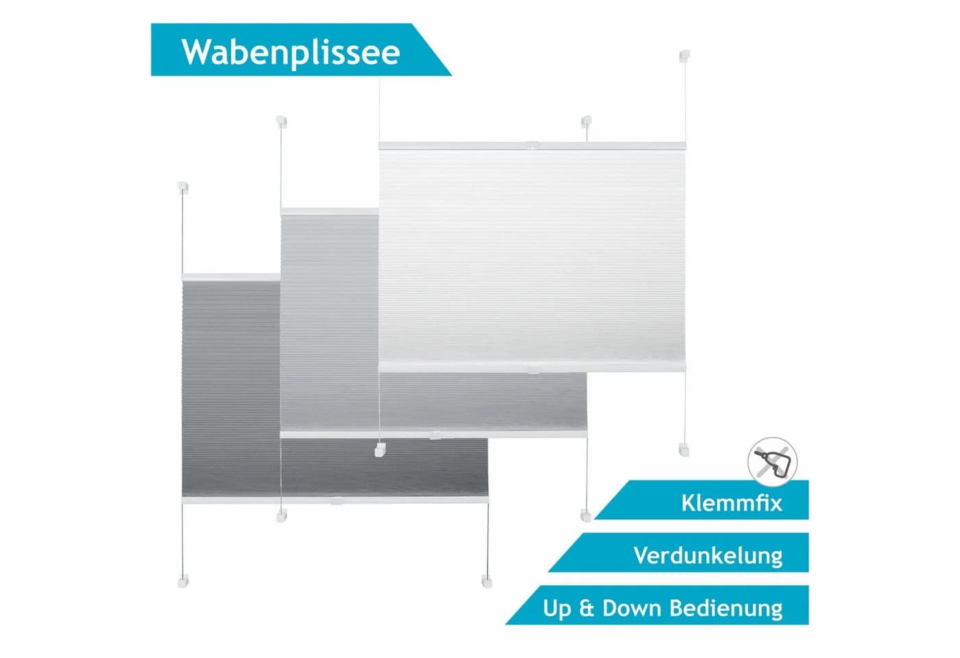 GOOD LIFE Wabenplissee Aris Klemmfix Verdunkelnd Weiss Silber - Bild 3