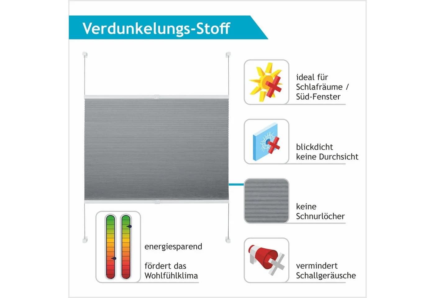 GOOD LIFE Wabenplissee Klemmfix Verdunkelnd Silber Grau