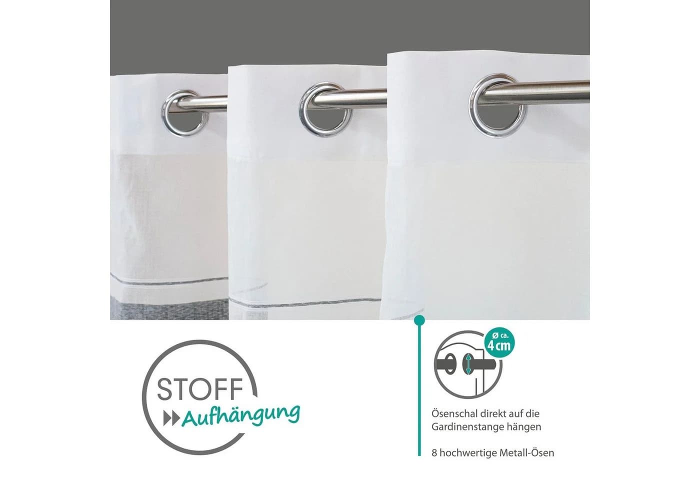 DECOLIFE Gardine Vilmar Grau/Weiß Querstreifen Ösen - Bild 5