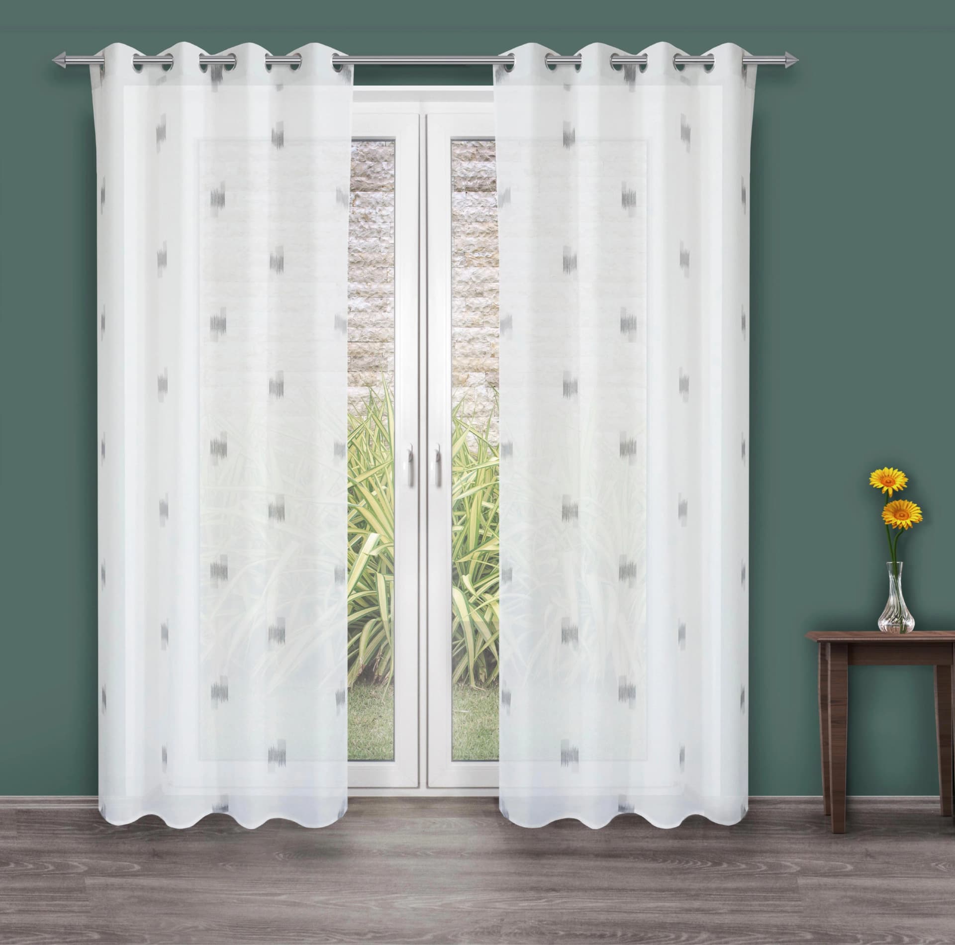 DECOLIFE Gardine Toja Grau Weiß Ösenschal 135x245cm
