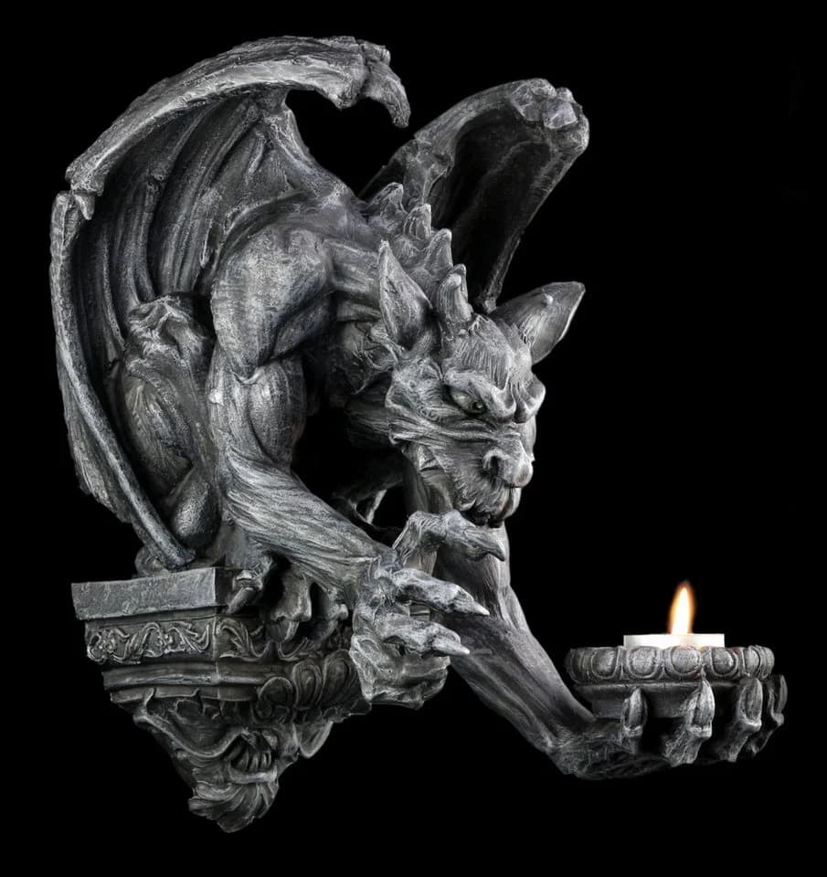 Figuren Shop GmbH Gargoyle Wandfigur Gothic Teelichthalter Statue - Bild 2
