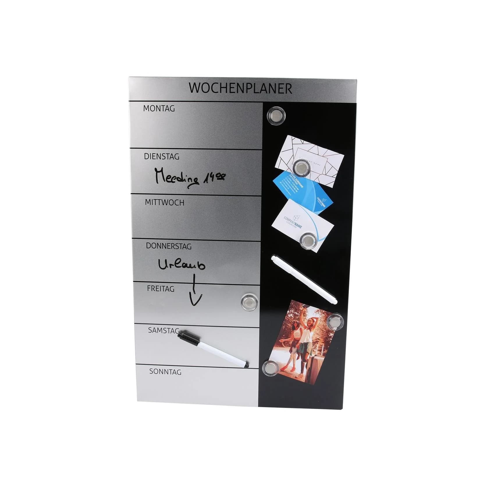 GENIE Wochenplaner Magnet- und Schreibtafel Grau/Schwarz