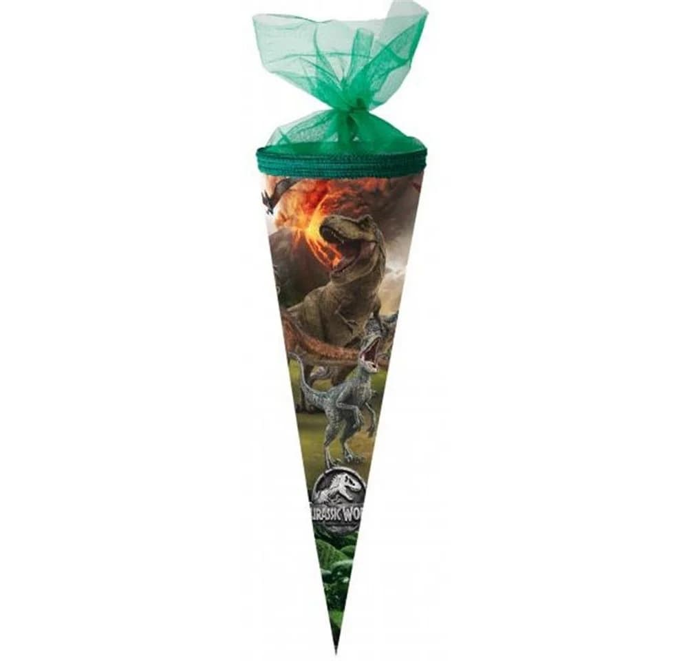Nestler Schultüte Jurassic World rund 50 cm mit grünem Tüllverschluss