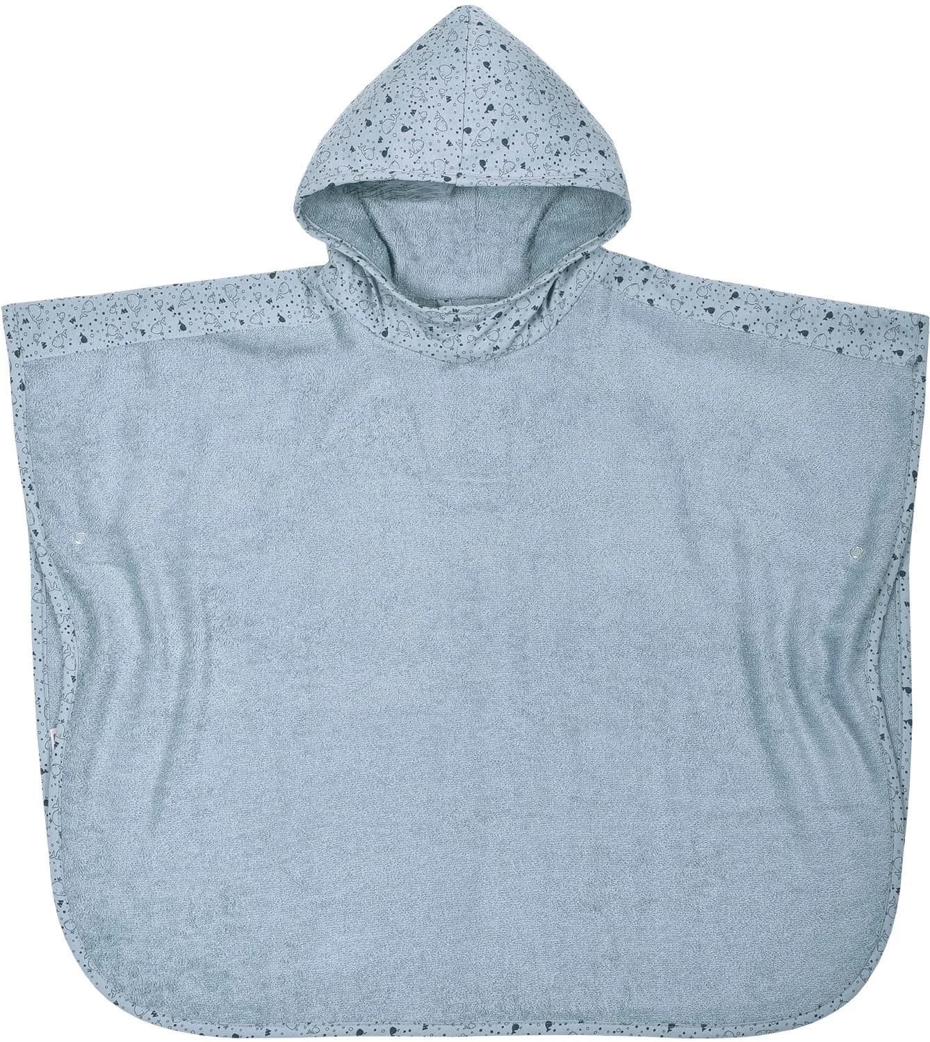 Badeponcho WÖRNER "Wal stahlblau" Blau Baumwoll-Webfrottier