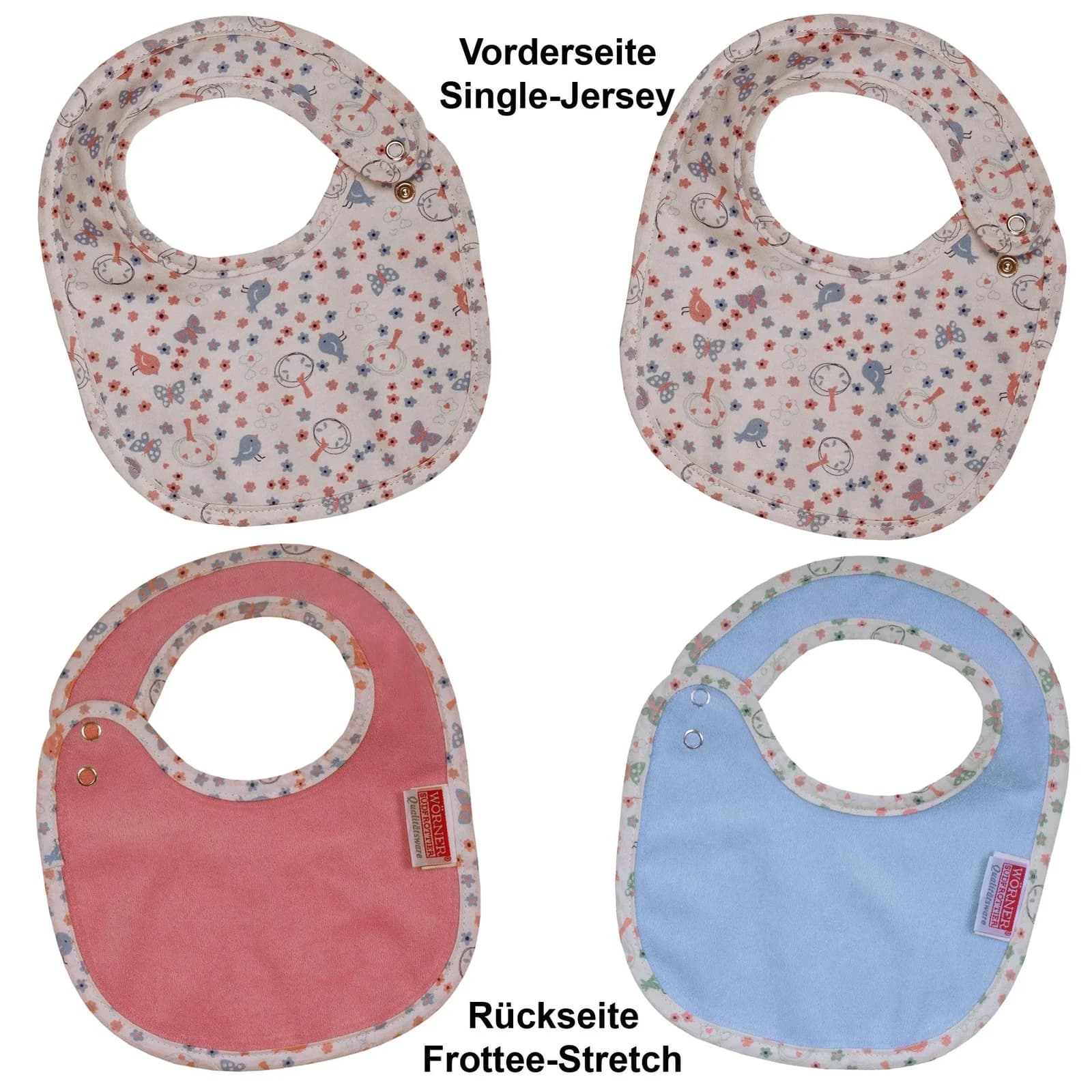 Wörner Lätzchen 2er Set Druckknopf Baby Koralle Sky