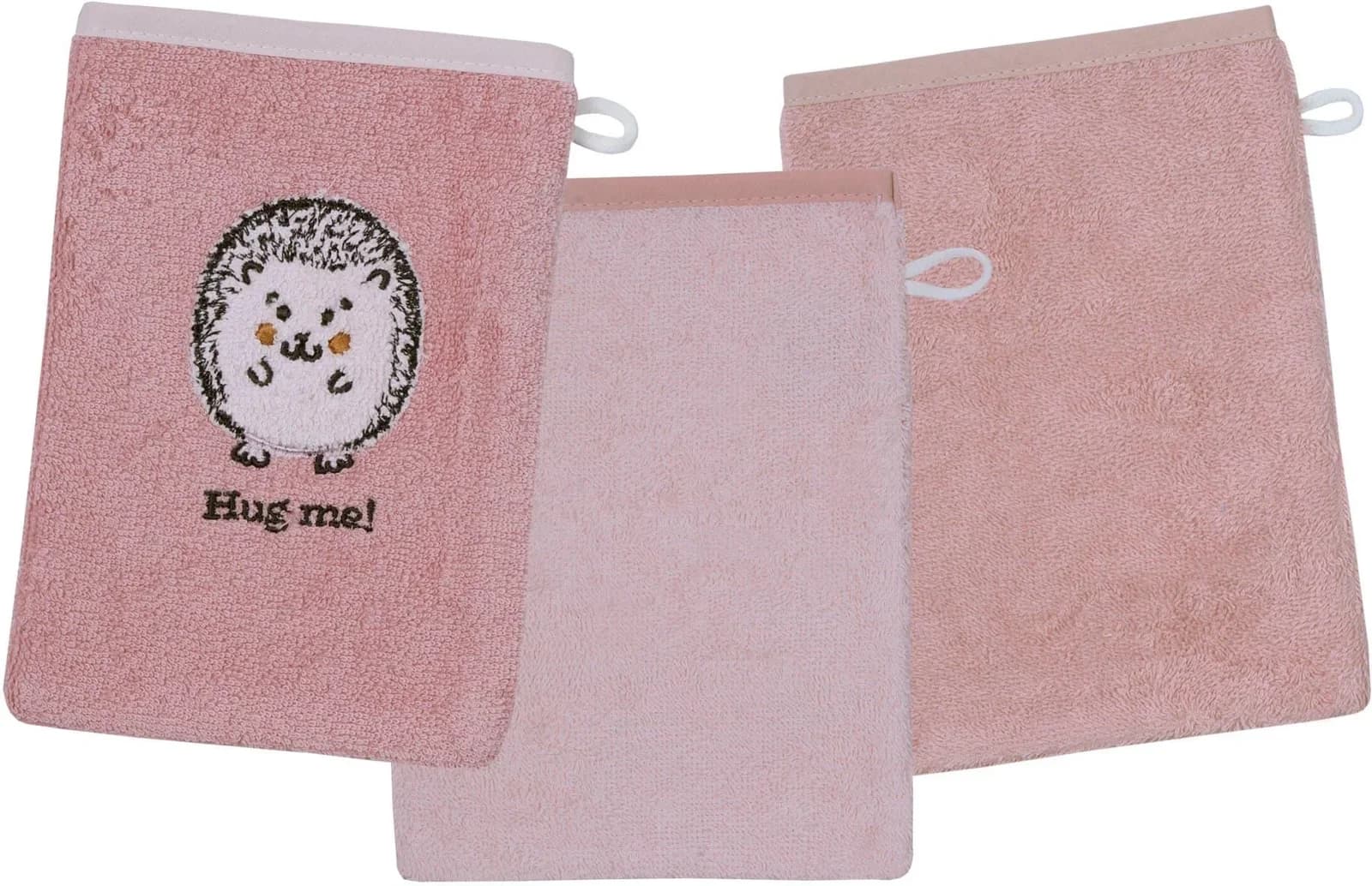 Wörner Waschhandschuh 3er Set Rosa Igelstickerei Baumwolle