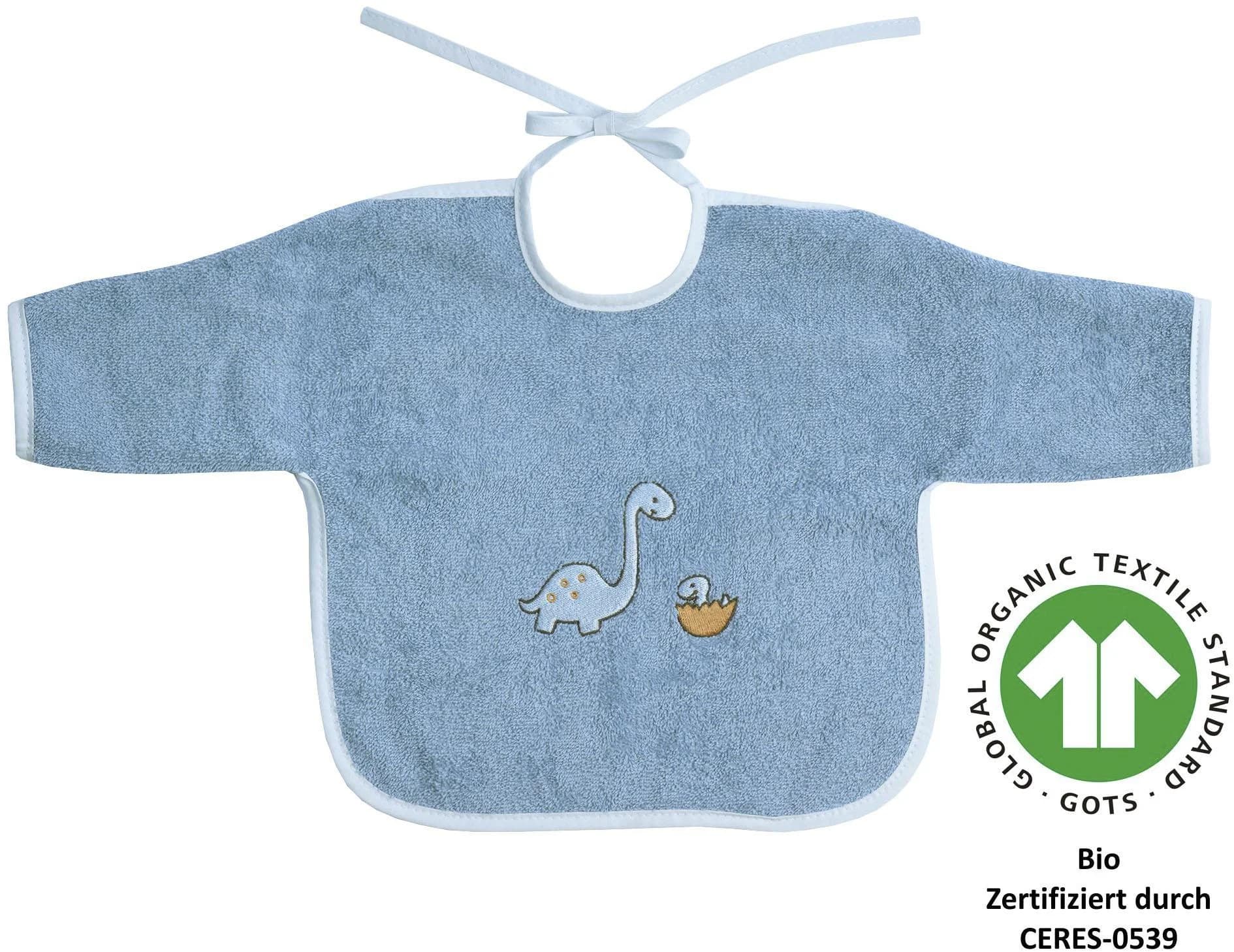 Lätzchen Wörner Dinofamilie Baby stahlblau mit Ärmeln Baumwolle