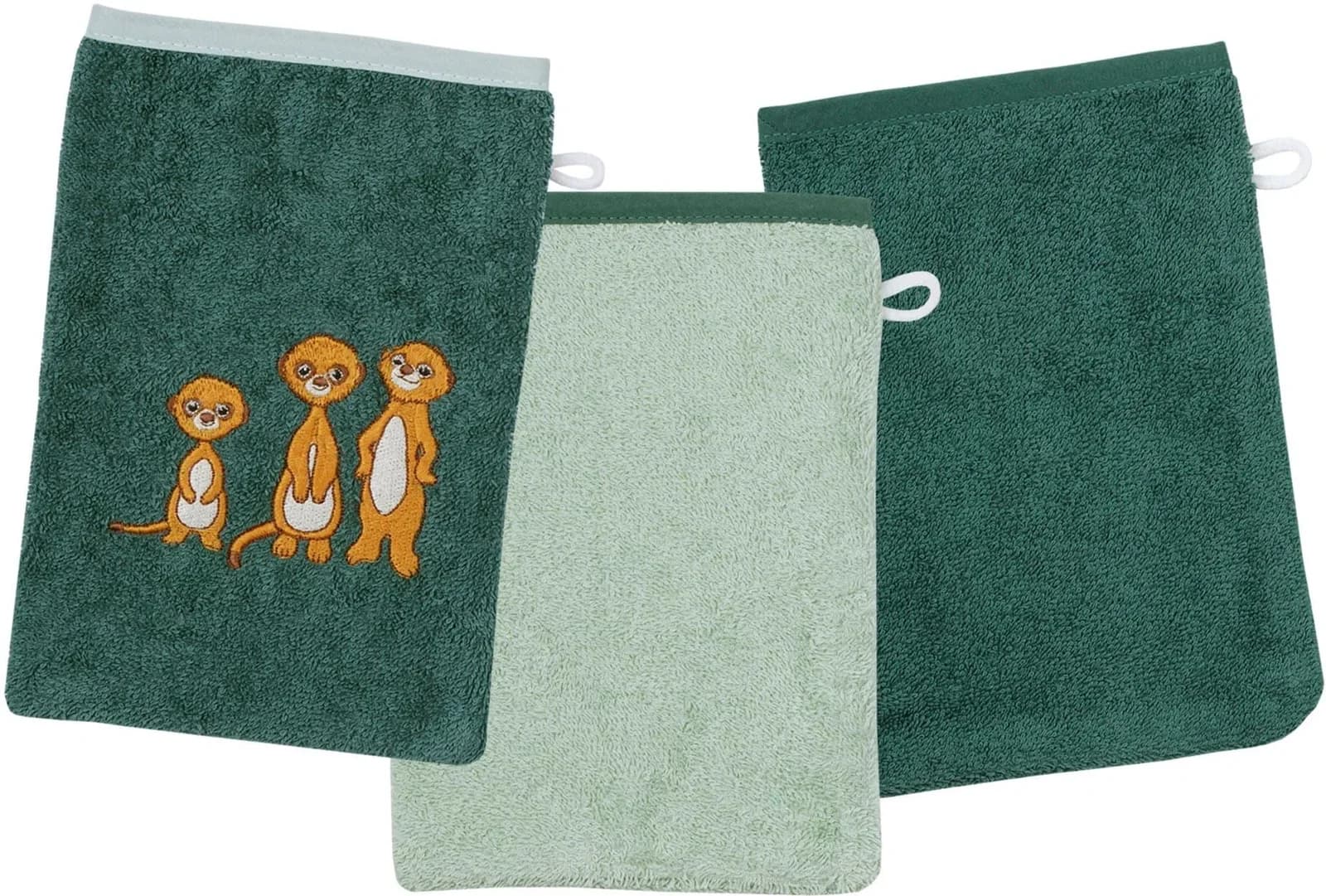 Wörner Erdmännchen Waschhandschuh 3er Set Grün