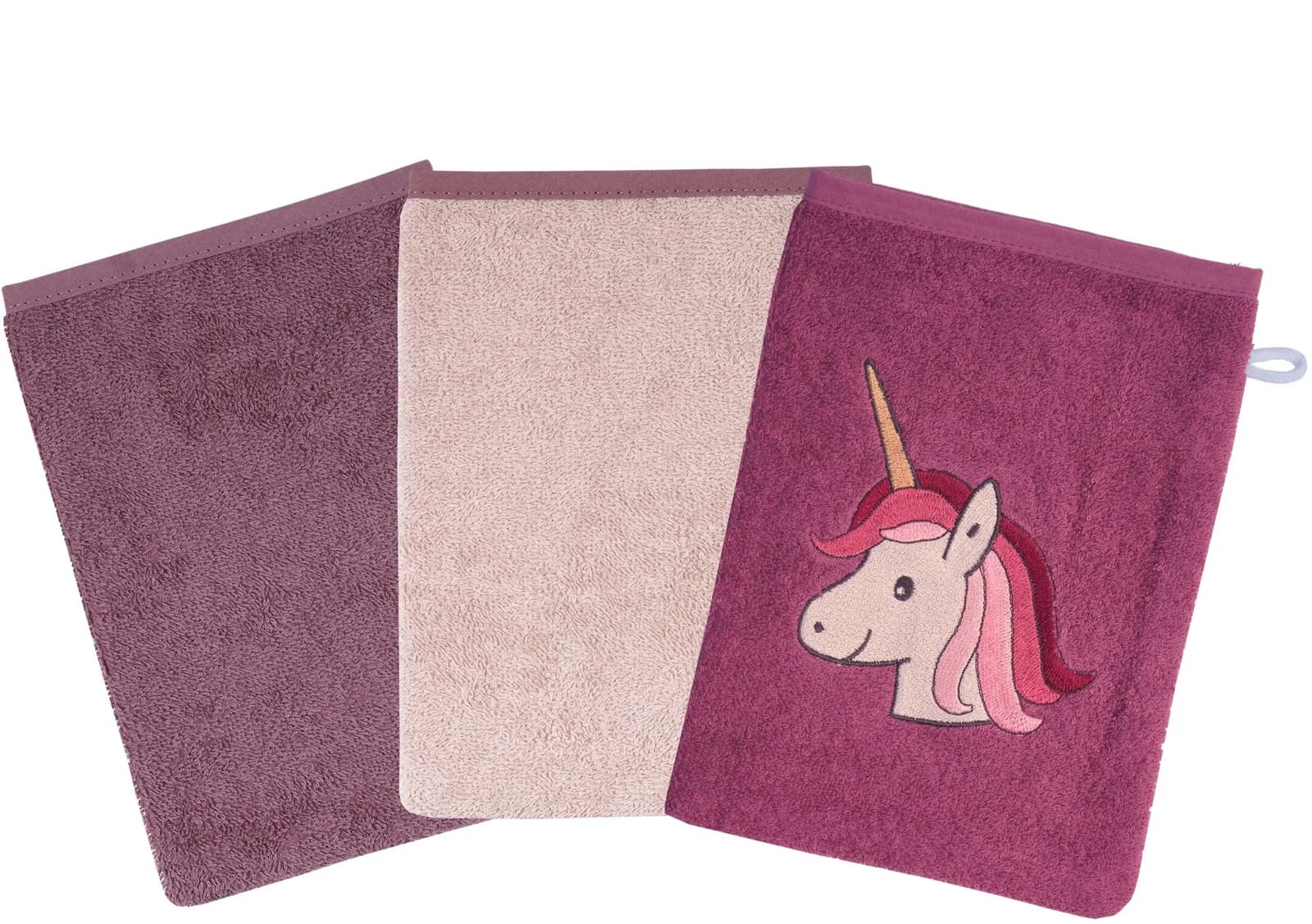 Wörner Waschhandschuh Einhorn Set 3-tlg. Mauve Frottee