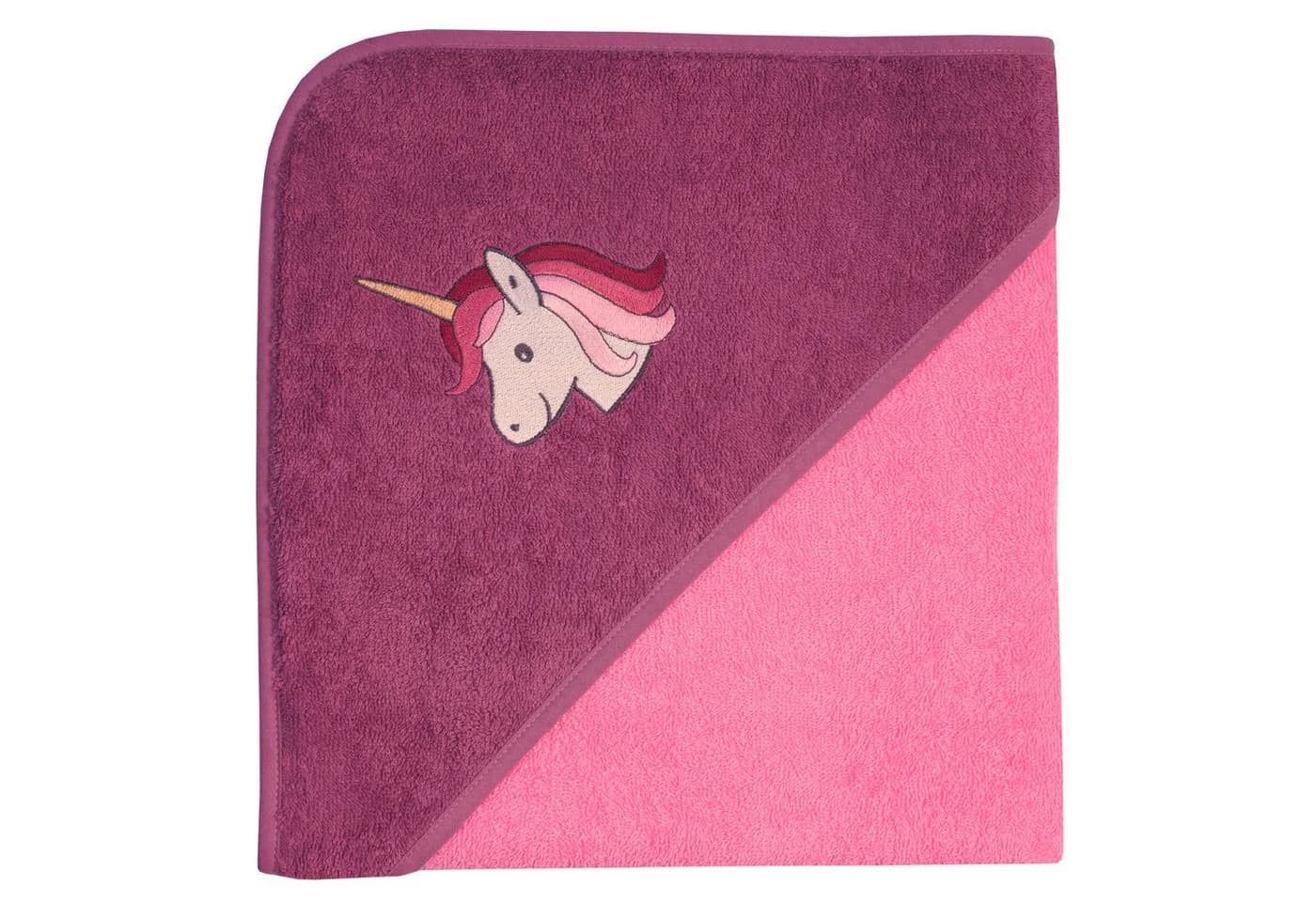 WÖRNER Kapuzenhandtuch Einhorn Rosa 100x100 cm Frottee