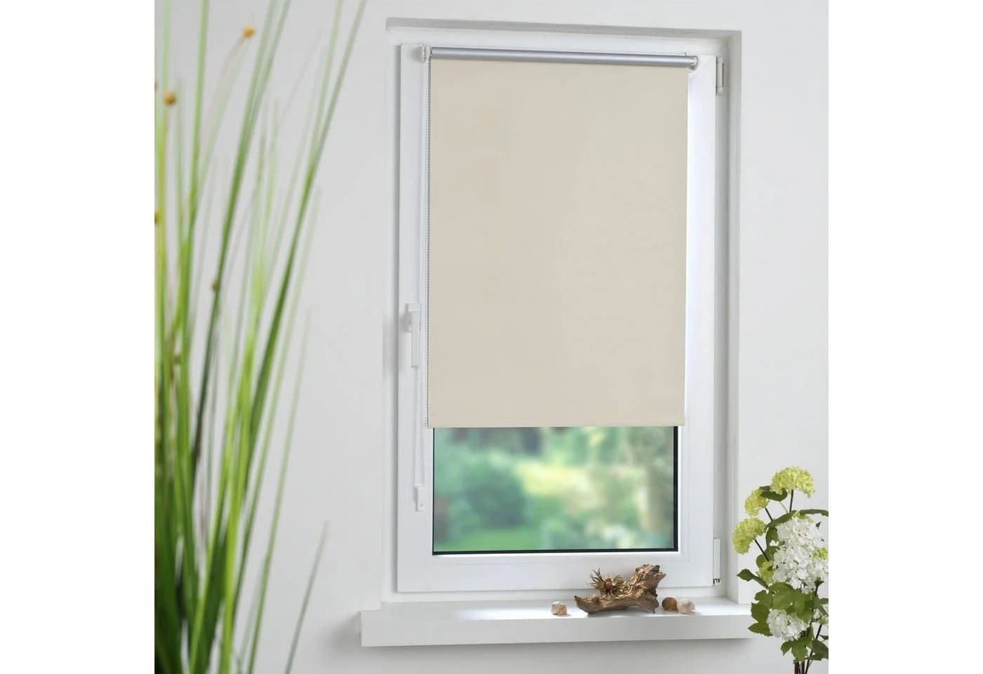 Liedeco Seitenzugrollo Creme Verdunkelnd Klemmfix Polyester