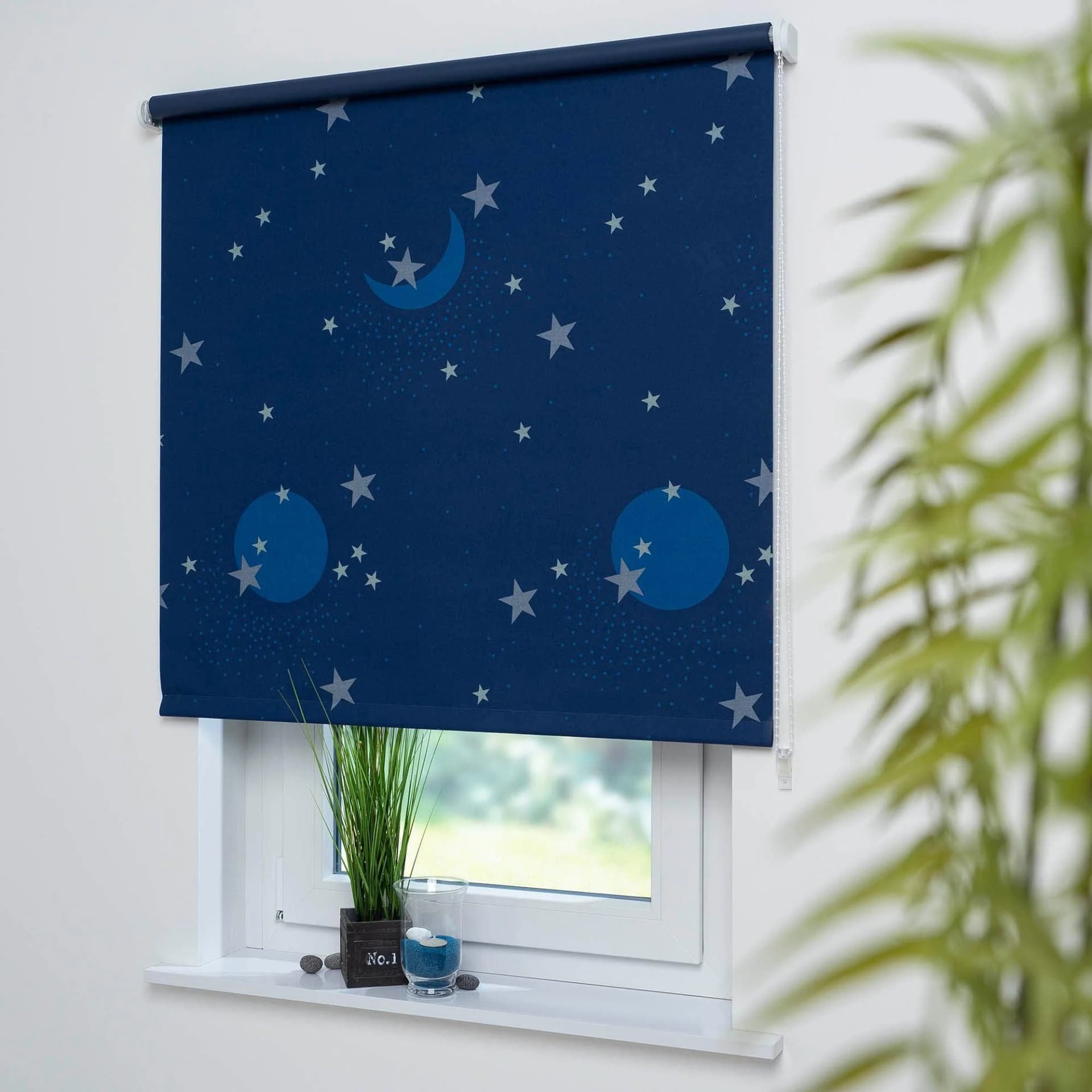 LIEDECO Seitenzugrollo Sternenhimmel Blau/Gelb Polyester Verdunkelnd