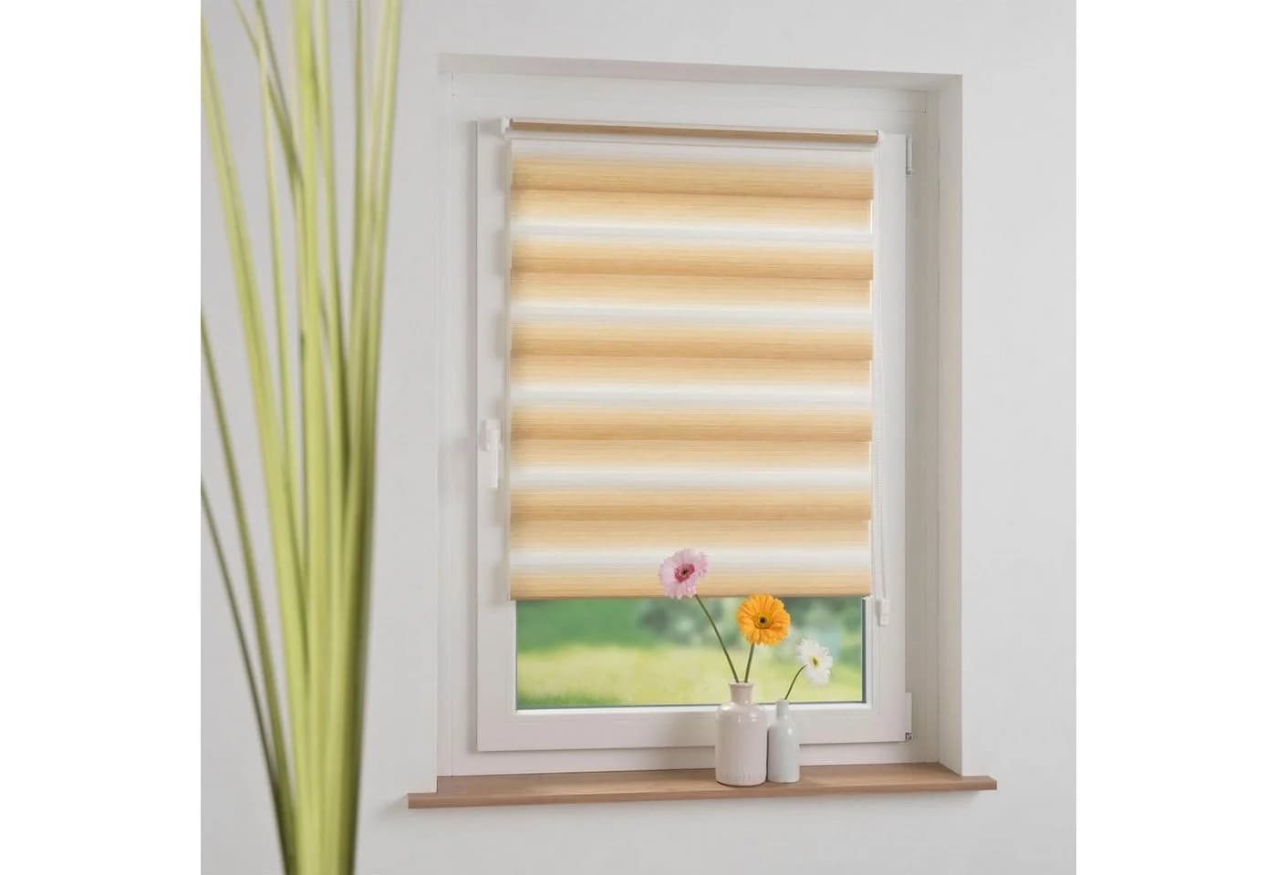 LIEDECO Doppelrollo Farbverlauf Braun Polyester Klemmfix