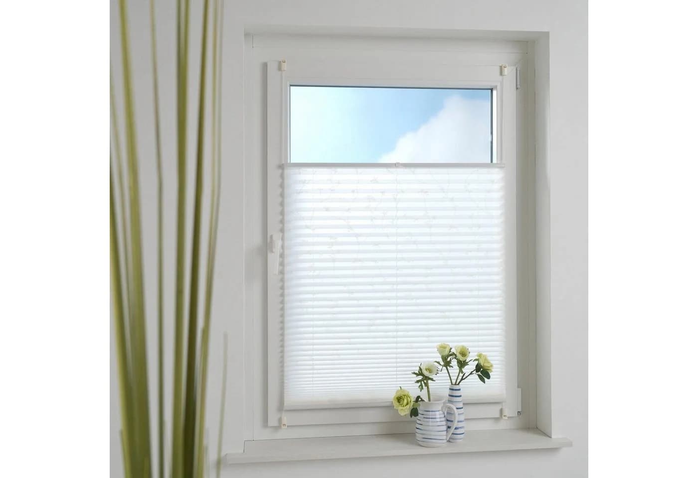 Liedeco Klemmfix-Plissee Ranke grau mit floralem Druck