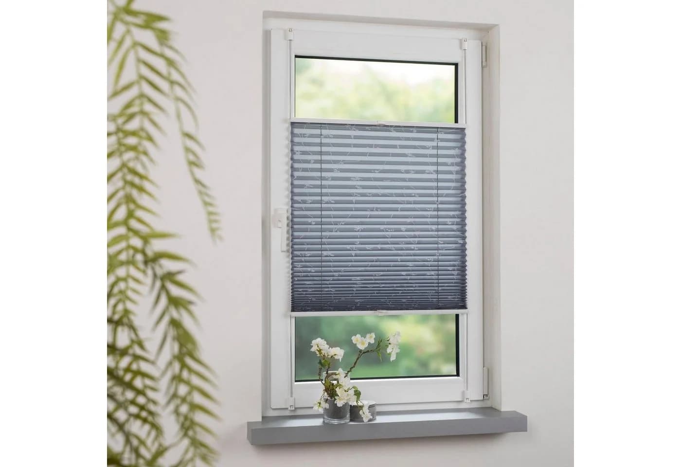 LIEDECO Klemmfix-Plissee Ranke grau mit floralem Druck - Bild 5