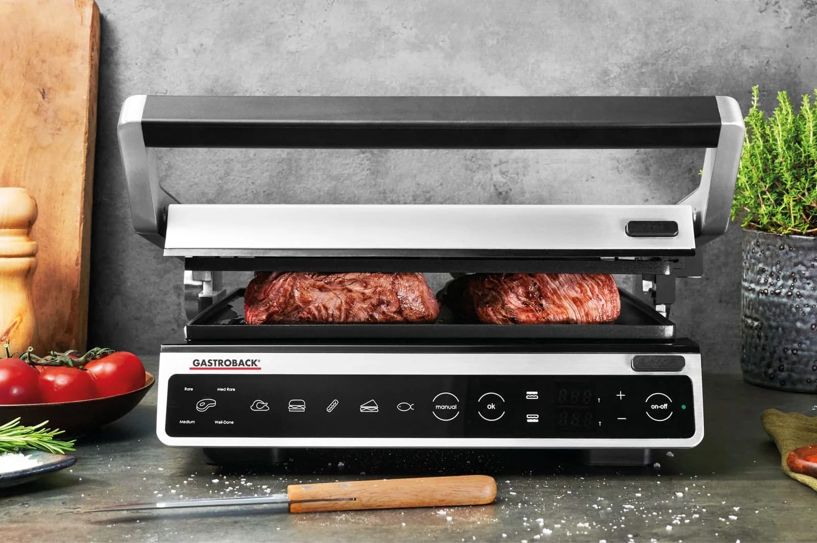 Gastroback Kontaktgrill 42542 Design BBQ Advanced Smart Silber