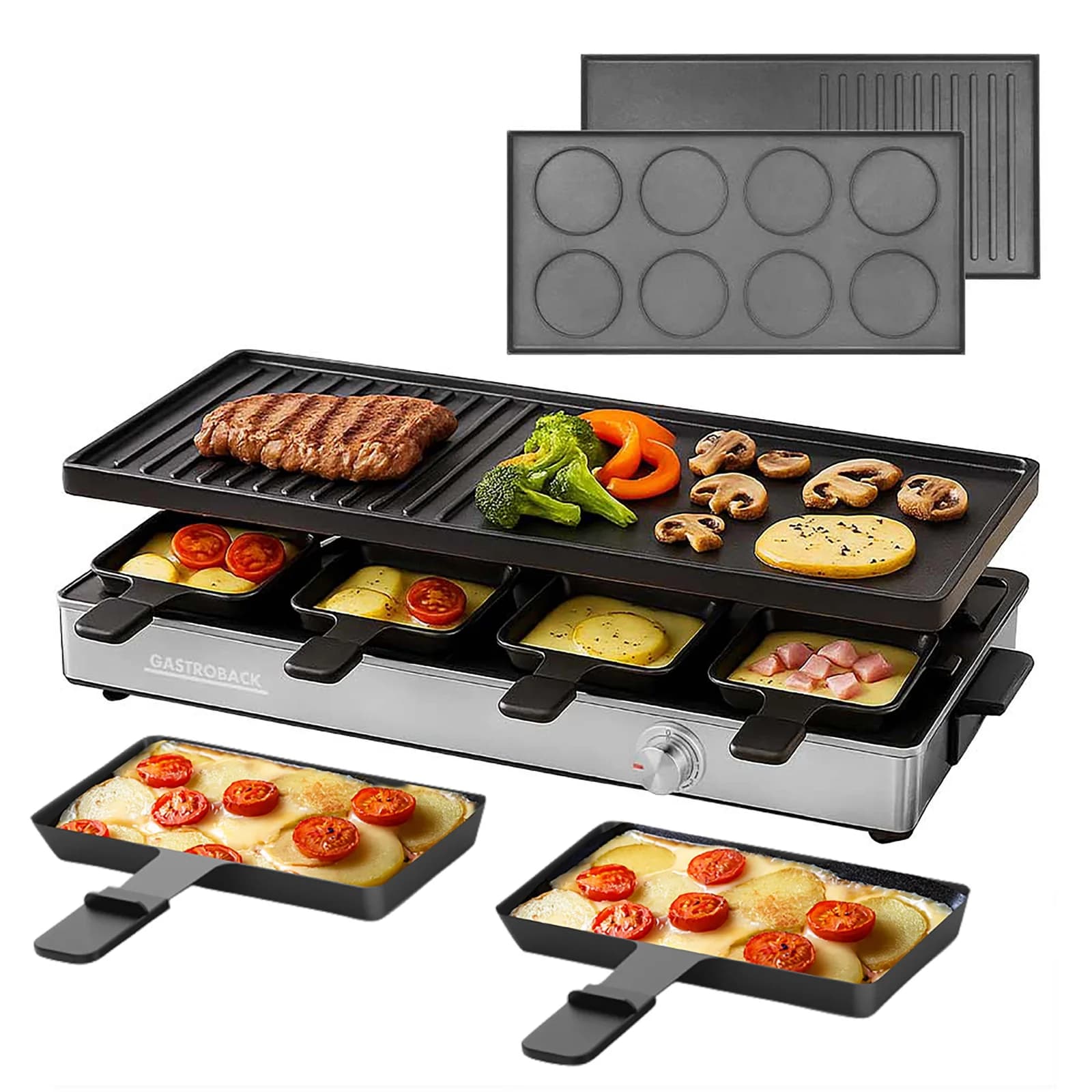GASTROBACK Raclette Grill & Pancake Station Silber Schwarz