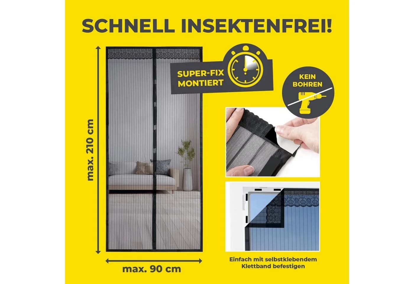 EASYmaxx Insektenschutz-Tür Fliegengitter Magnetverschluss
