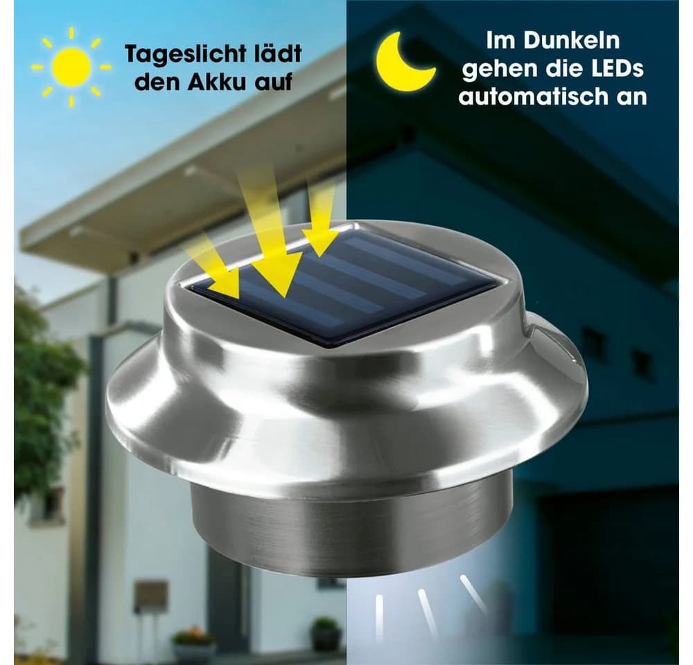 EASYmaxx Dachrinnenleuchten Solar-Leuchte 3er Set Edelstahl Grau - Bild 4
