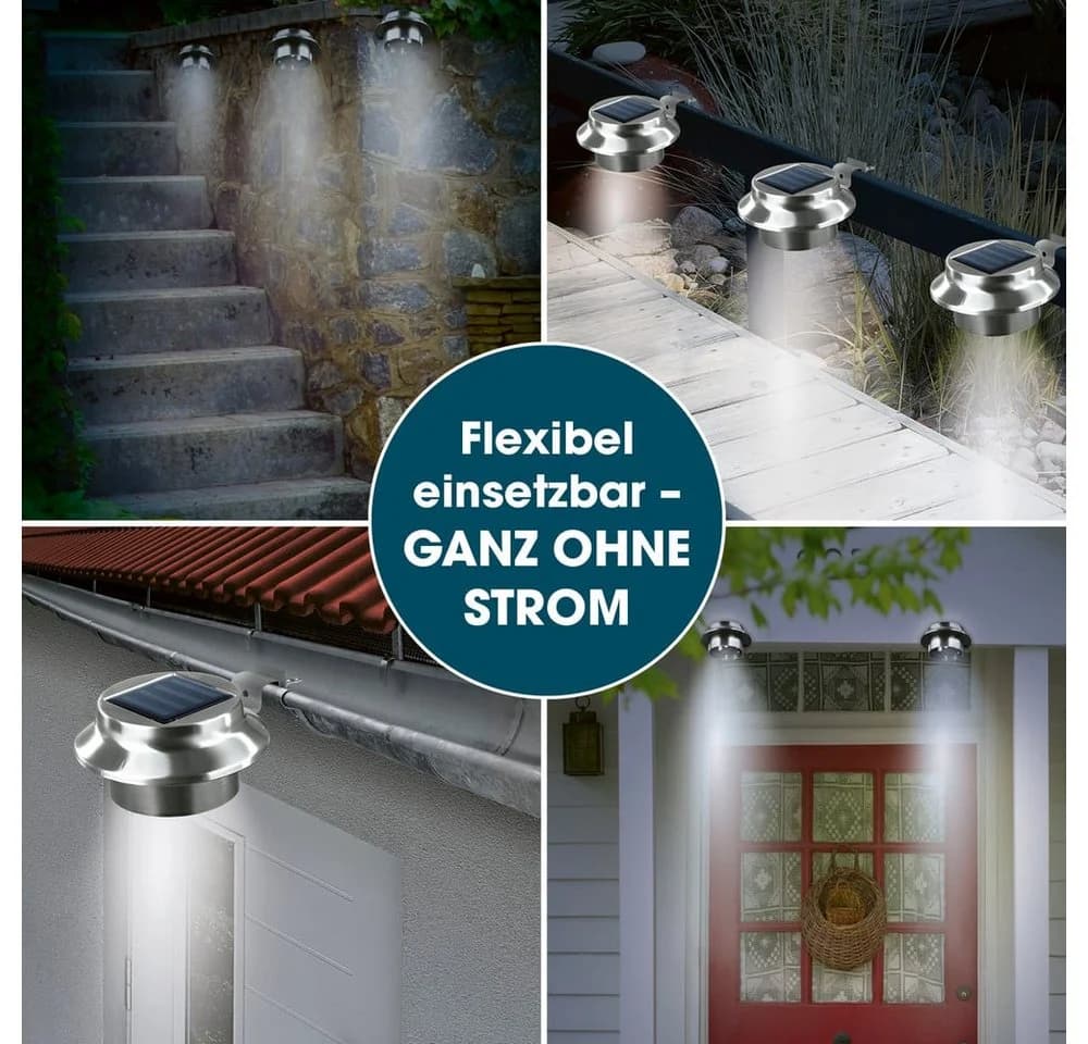 EASYmaxx Dachrinnenleuchten Solar-Leuchte 3er Set Edelstahl Grau - Bild 5