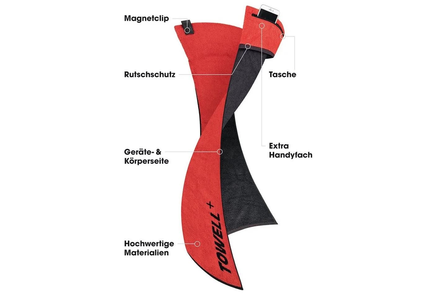 Stryve Sporthandtuch Towell + mit Tasche und Magnetclip Rot/Schwarz - Bild 5
