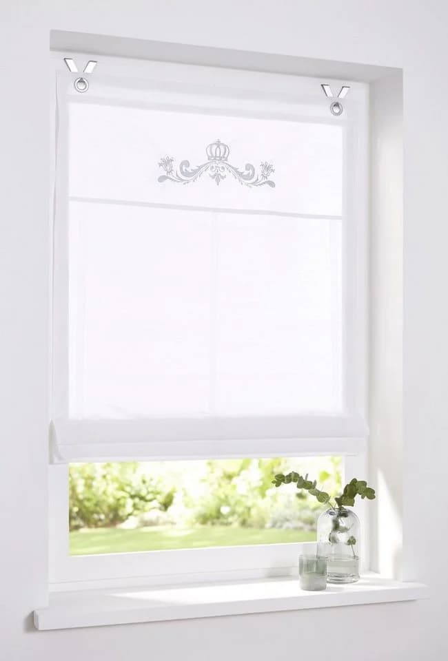 HEINE HOME Raffrollo Kessy Crown Weiß Silber Bestickt