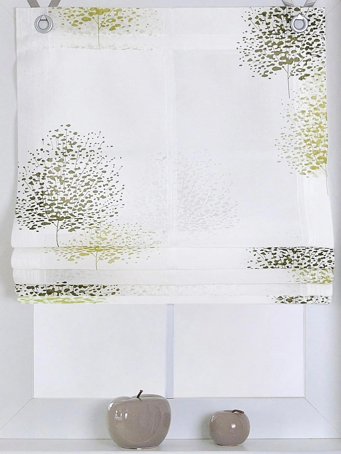 Raffrollo KUTTI Belinda Grün Weiß Baummotiv 80x140cm